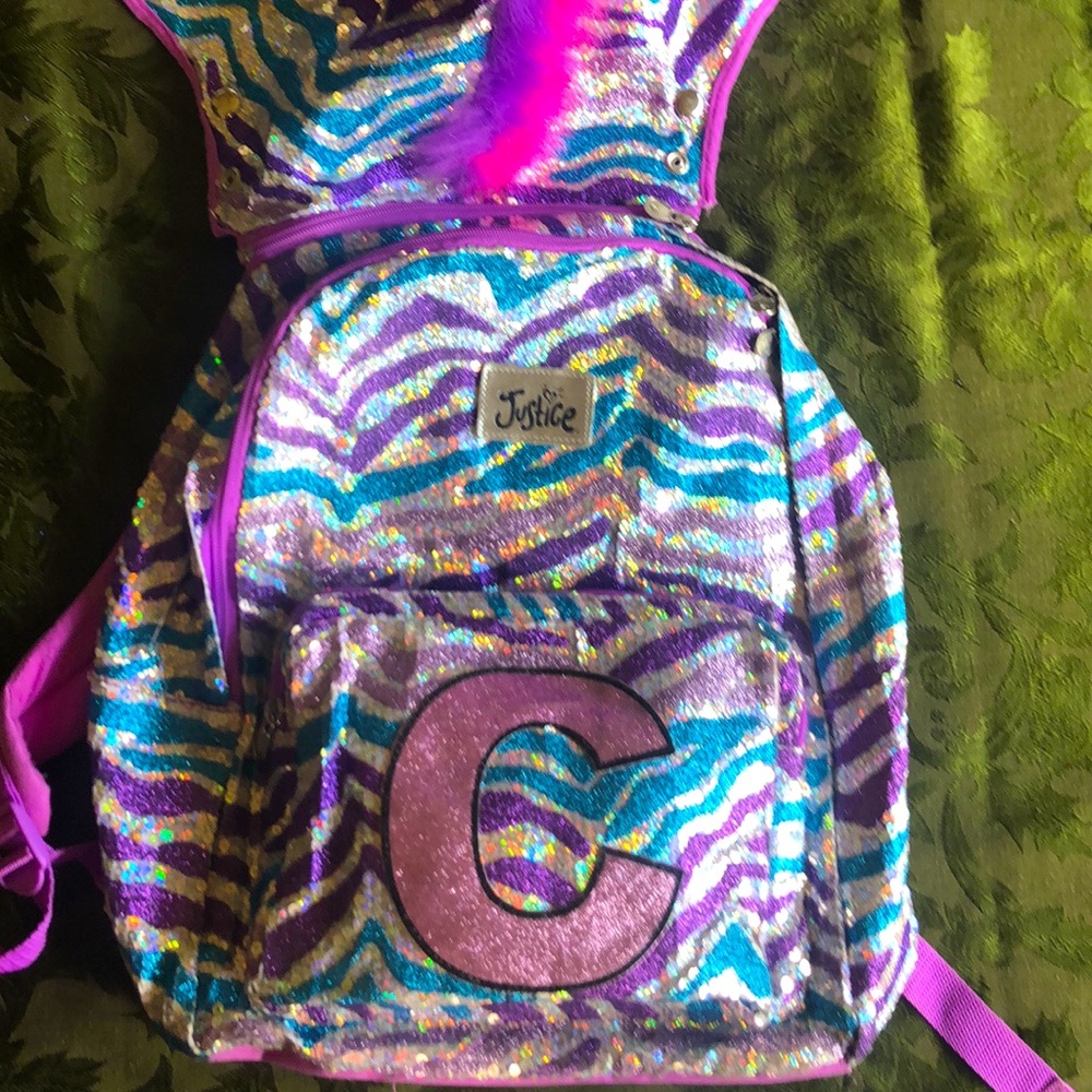 Justice sequenced backpack with zipped hood